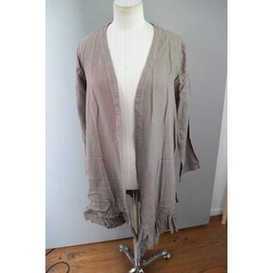 Pure Jill Linen Blend Duster Cardigan Ruffle Trim Pockets Womens Petite Large